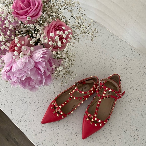 Used Valentino rockstud caged flats. Red. Sz 36.5 - Picture 9 of 10